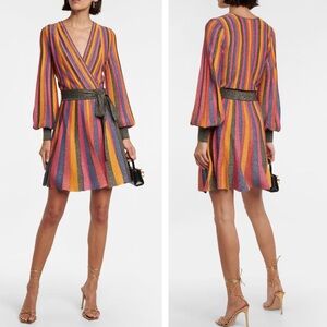 Rebecca Vallance Marsha Metallic Knit Wrap Long Sleeve Cocktail Mini Dress NEW